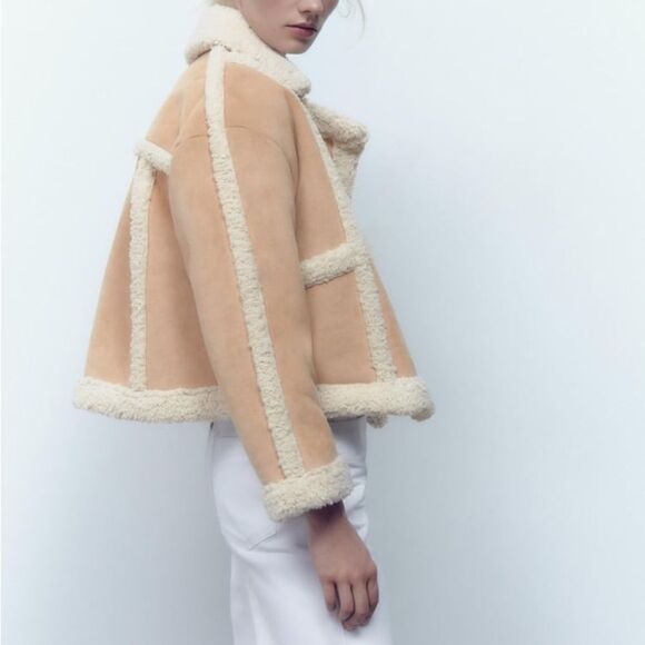 Zara DOUBLE FACED JACKET WITH FAUX SHEARLING - Picture 7 of 10